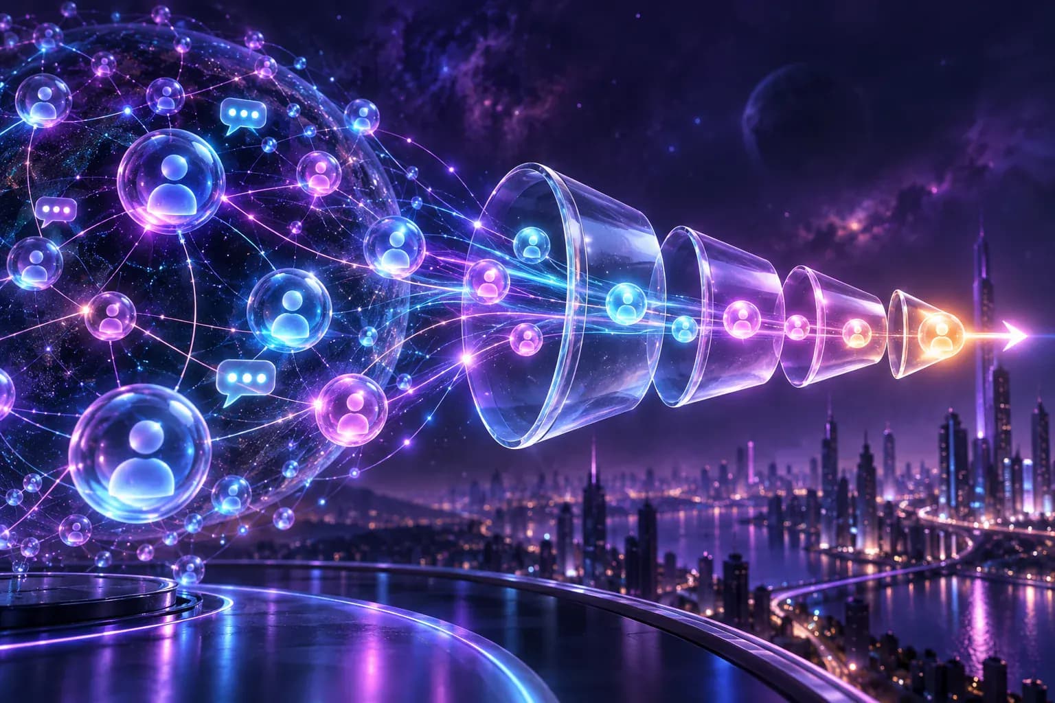 Customer relationships flowing through a luminous organized sales journey