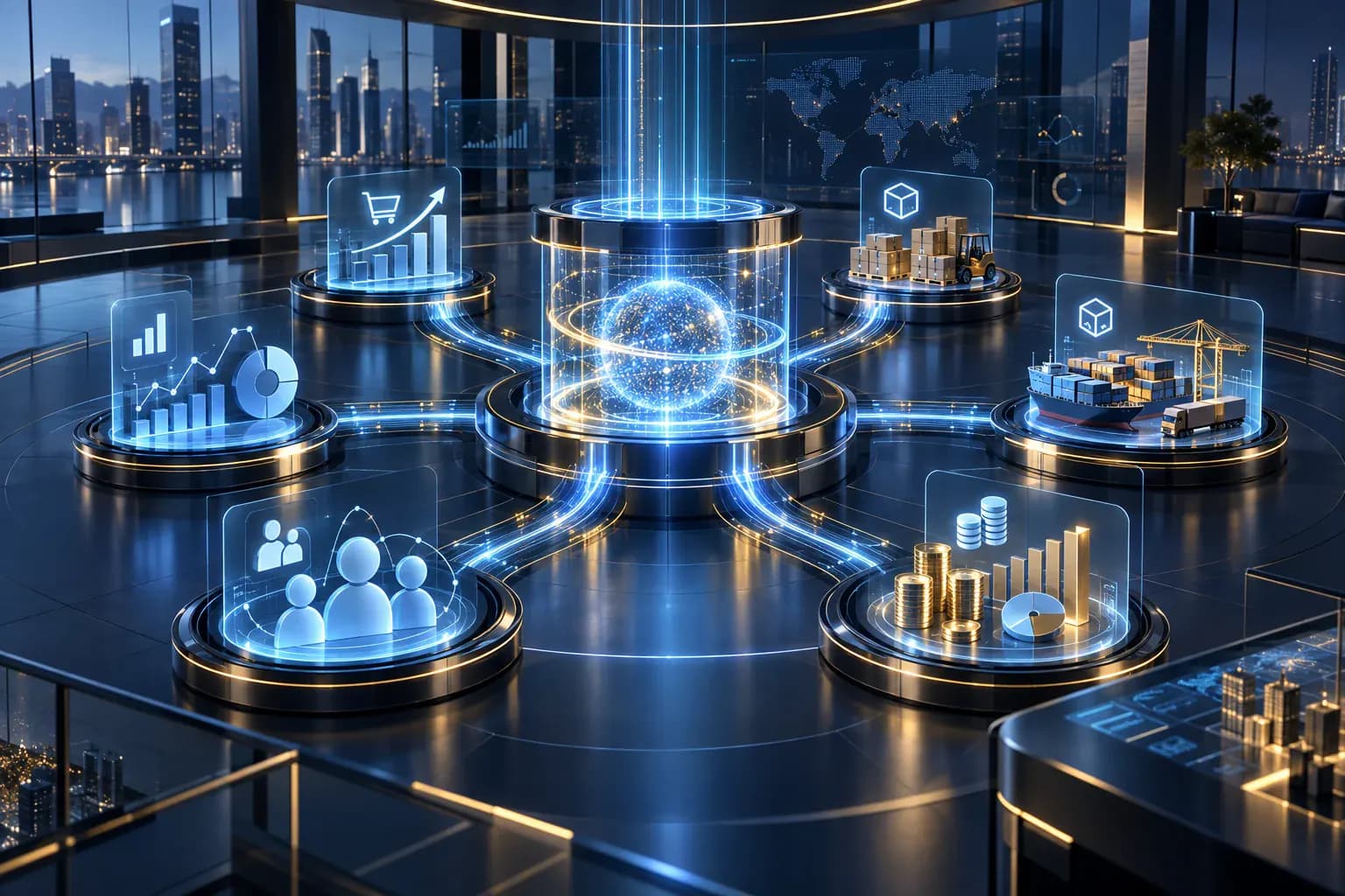 Connected business systems converging into one central ERP data core